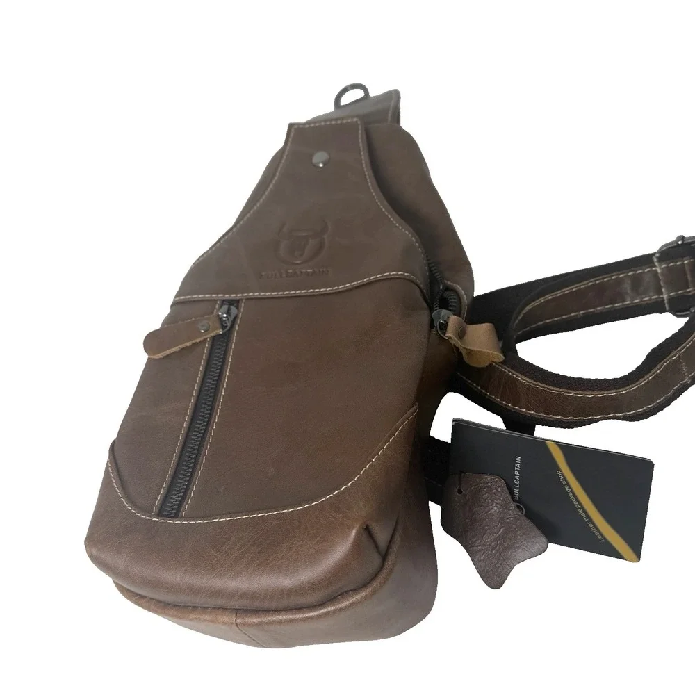 Leather Sling Bag Mens Chest Bag Casual Shoulder Crossbody Bags Travel Hiking...